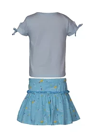 Girls 7-16 Clouds Graphic Top and Printed Skort Set