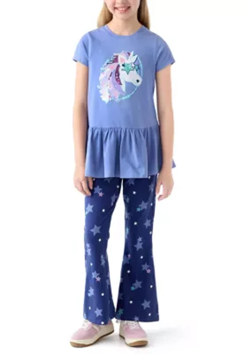 Girls 7-16 Unicorn Tunic Top and Flare Pants Set