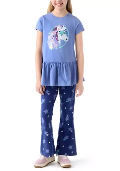 Girls 7-16 Unicorn Tunic Top and Flare Pants Set