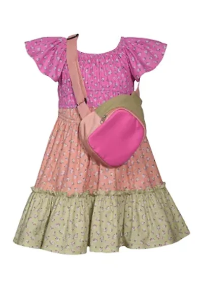 Girls 7-16 Tiered Mixed Printed Dress