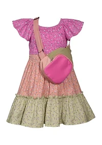 Girls 7-16 Tiered Mixed Printed Dress