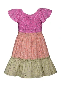 Girls 7-16 Tiered Mixed Printed Dress