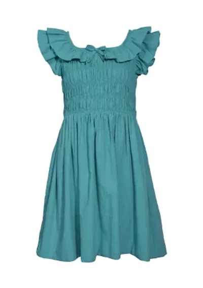 Girls 7-16 Smocked Bodice Textured Dress