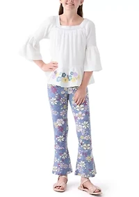 Girls 7-16 Knit Top and Printed Flare Pants Set