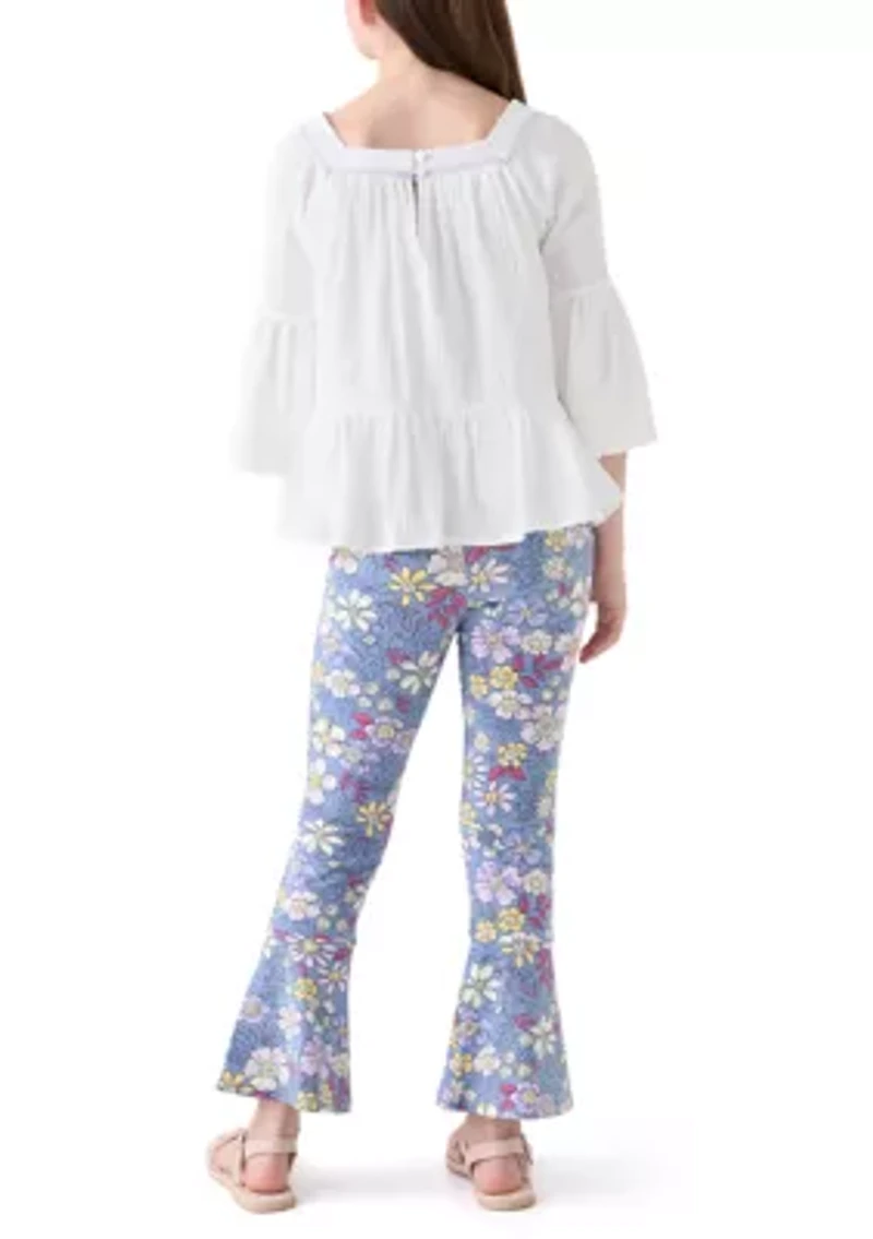 Girls 7-16 Knit Top and Printed Flare Pants Set
