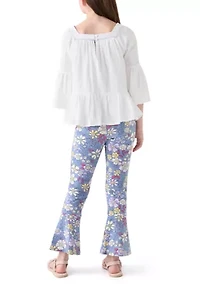 Girls 7-16 Knit Top and Printed Flare Pants Set