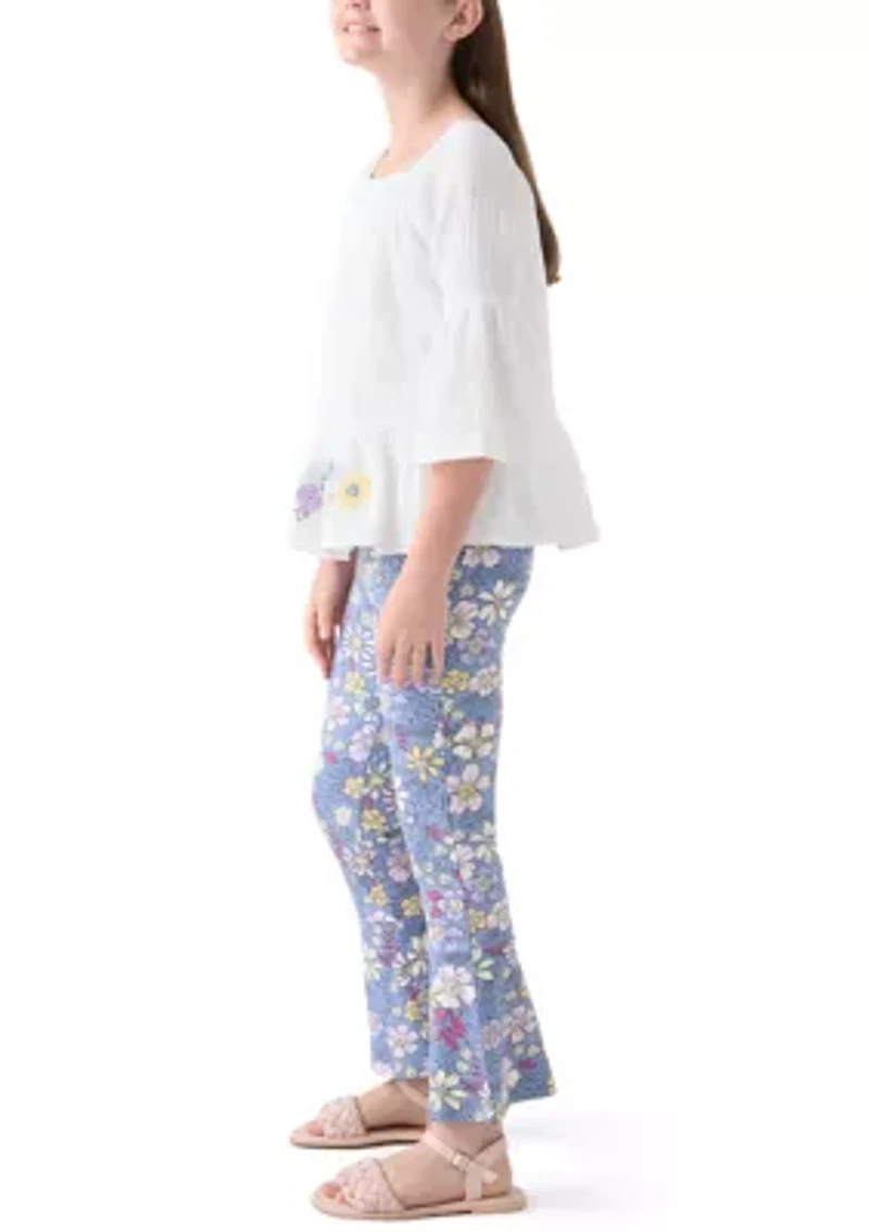 Girls 7-16 Knit Top and Printed Flare Pants Set