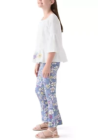 Girls 7-16 Knit Top and Printed Flare Pants Set