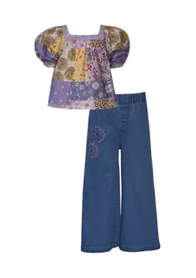 Girls 7-16 Printed Top and Wide Leg Pants