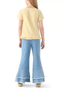 Girls 7-16 Graphic T-Shirt and Ruffle Flare Jeans Set