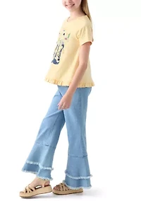 Girls 7-16 Graphic T-Shirt and Ruffle Flare Jeans Set