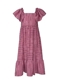 Girls 7-16 Puff Sleeve Tiered Midi Dress