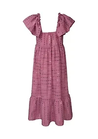 Girls 7-16 Puff Sleeve Tiered Midi Dress