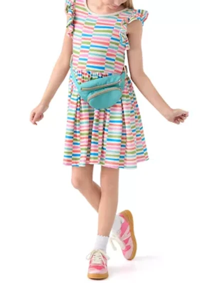 Girls 7-16 Striped Dress and Bag Set