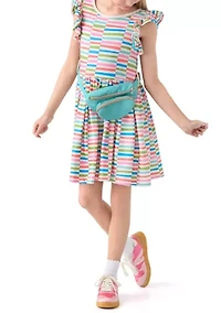 Girls 7-16 Striped Dress and Bag Set