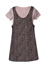 Girls 7-16 Animal Printed Jumper Dress Set with Scrunchies