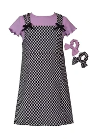 Girls 7-16 Check Printed Jumper Dress Set