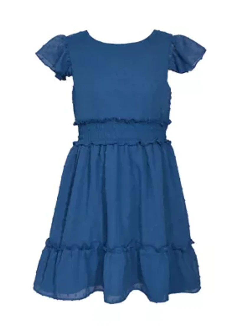 Girls 7-16 Smock Waist Tie Back Dress