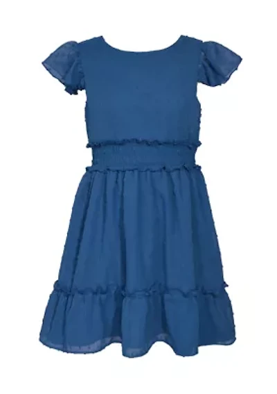 Girls 7-16 Smock Waist Tie Back Dress