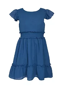Girls 7-16 Smock Waist Tie Back Dress