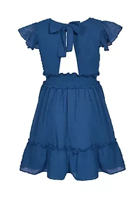 Girls 7-16 Smock Waist Tie Back Dress