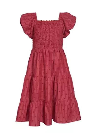 Girls 7-16 Rose Textured Smocked Dress