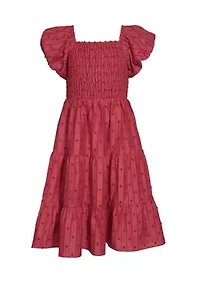 Girls 7-16 Rose Textured Smocked Dress