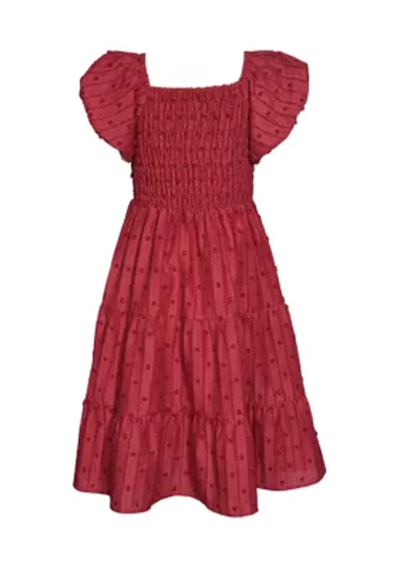 Girls 7-16 Rose Textured Smocked Dress
