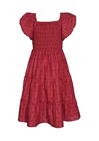 Girls 7-16 Rose Textured Smocked Dress
