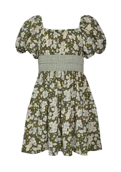 Girls 7-16 Printed Puff Sleeve Dress
