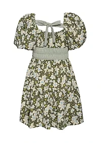 Girls 7-16 Printed Puff Sleeve Dress