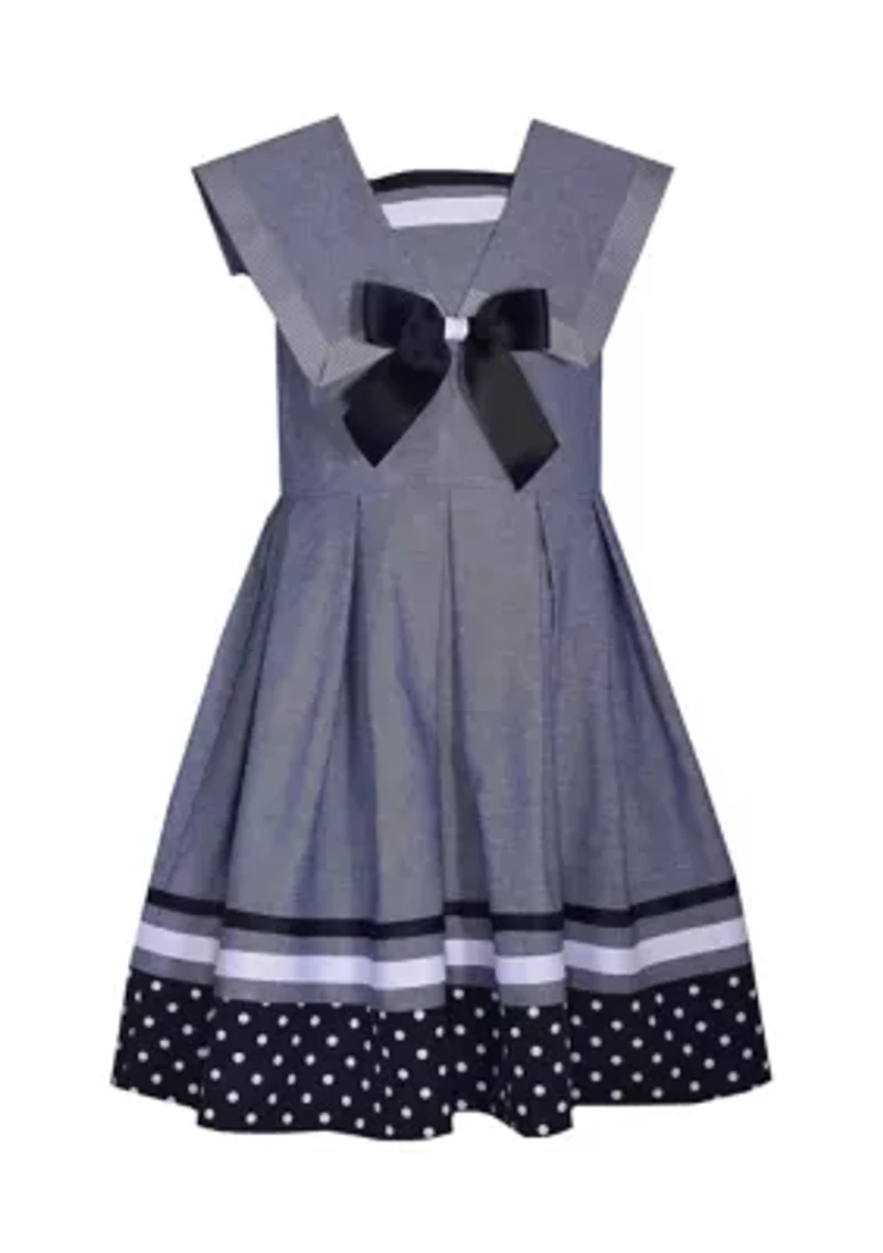 Girls 4-6x Sleeveless Nautical Chambray Dress