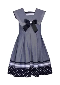Girls 4-6x Sleeveless Nautical Chambray Dress