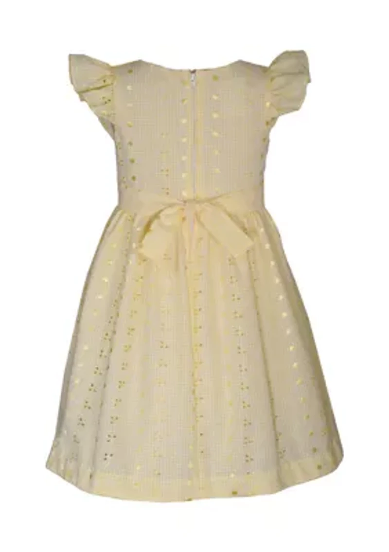 Girls 4-6x Flutter Sleeve Eyelet Embroidered Dress with Bag