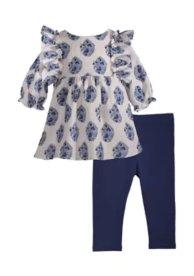 Girls 4-6x 3/4 Sleeve Woven Top and Leggings Set