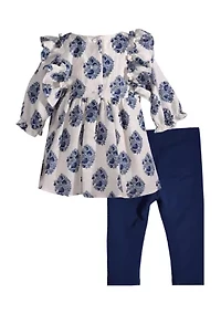 Girls 4-6x 3/4 Sleeve Woven Top and Leggings Set