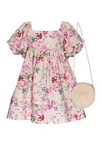 Girls 4-6x Floral Printed Puff Sleeve Dress