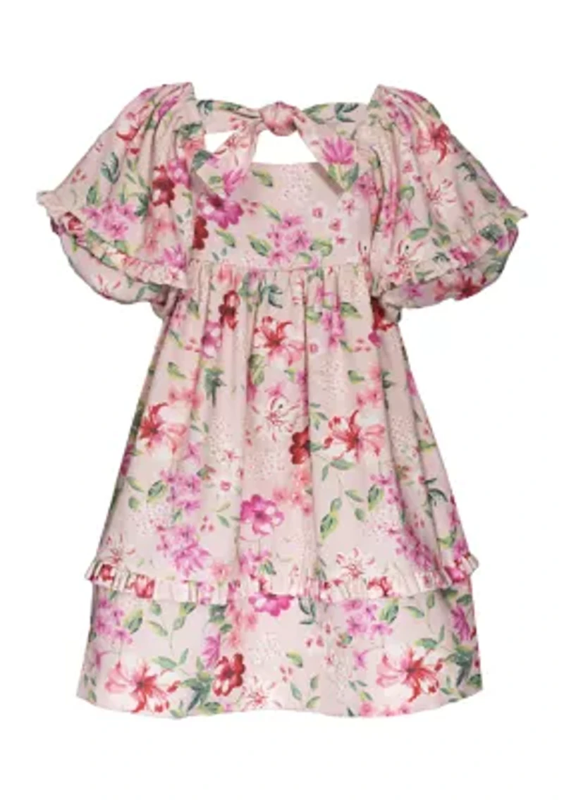 Girls 4-6x Floral Printed Puff Sleeve Dress