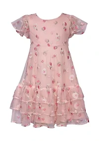 Girls 4-6x Embroidered Mesh Ruffle Hem Dress