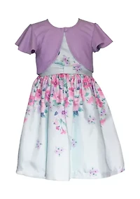 Girls 4-6x Shantung Floral Printed Dress and Cardigan