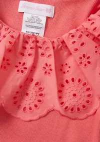 Girls 4-6x Rib Eyelet Ruffle Shirt and Leggings Set