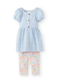 Girls 4-6x Eyelet Raglan Shirt and Leggings Set