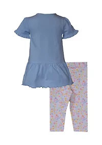 Girls 4-6x Floral Embroidery Top and Printed Leggings Set