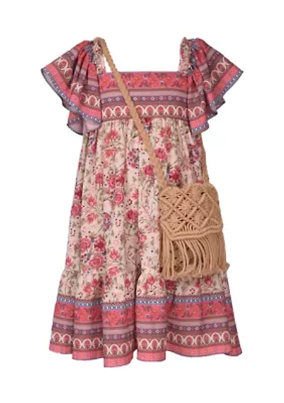 Girls 4-6x Floral Border Printed Dress