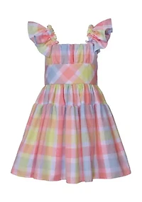 Girls 4-6x Multi Plaid Linen Dress