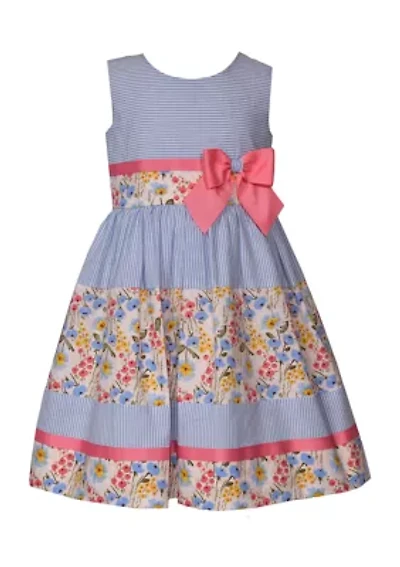 Girls 4-6x Floral Stripe Mixed Printed Dress