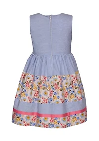 Girls 4-6x Floral Stripe Mixed Printed Dress