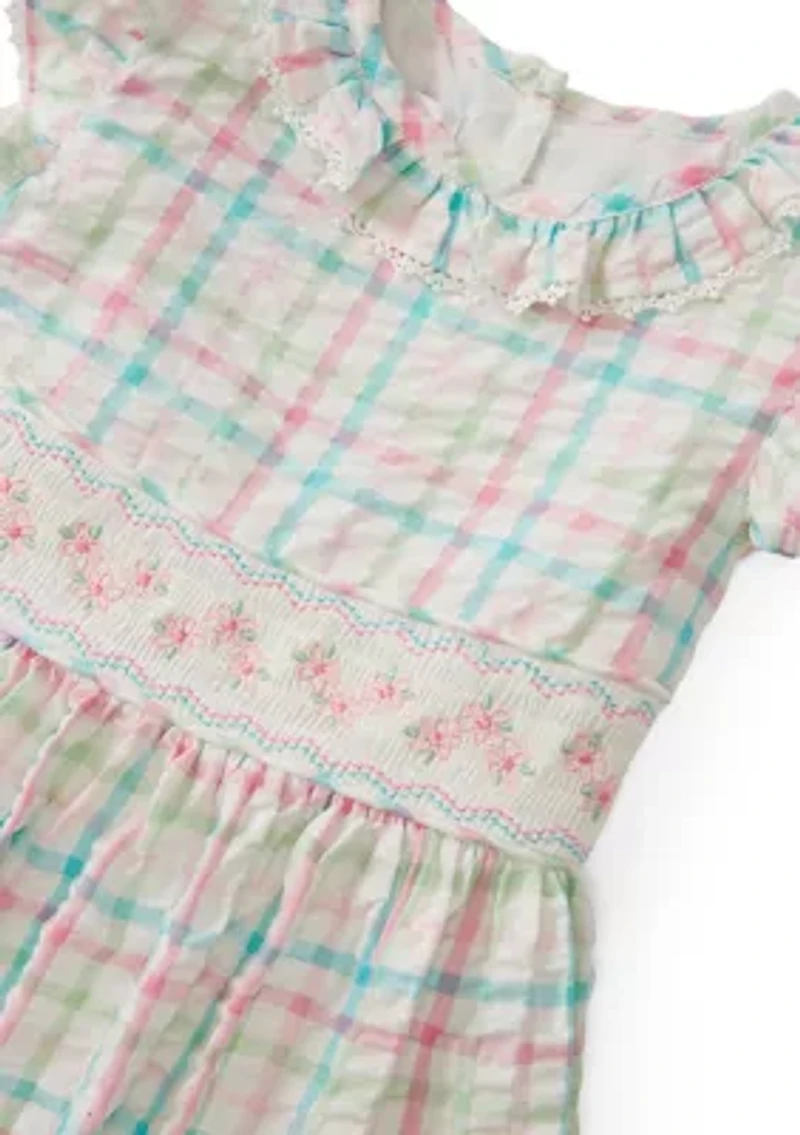 Girls 4-6 Check Print Smocked Dress