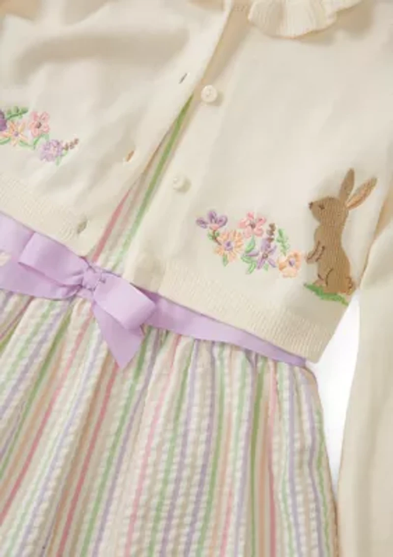 Girls 4-6 Seersucker Bunny Cardigan