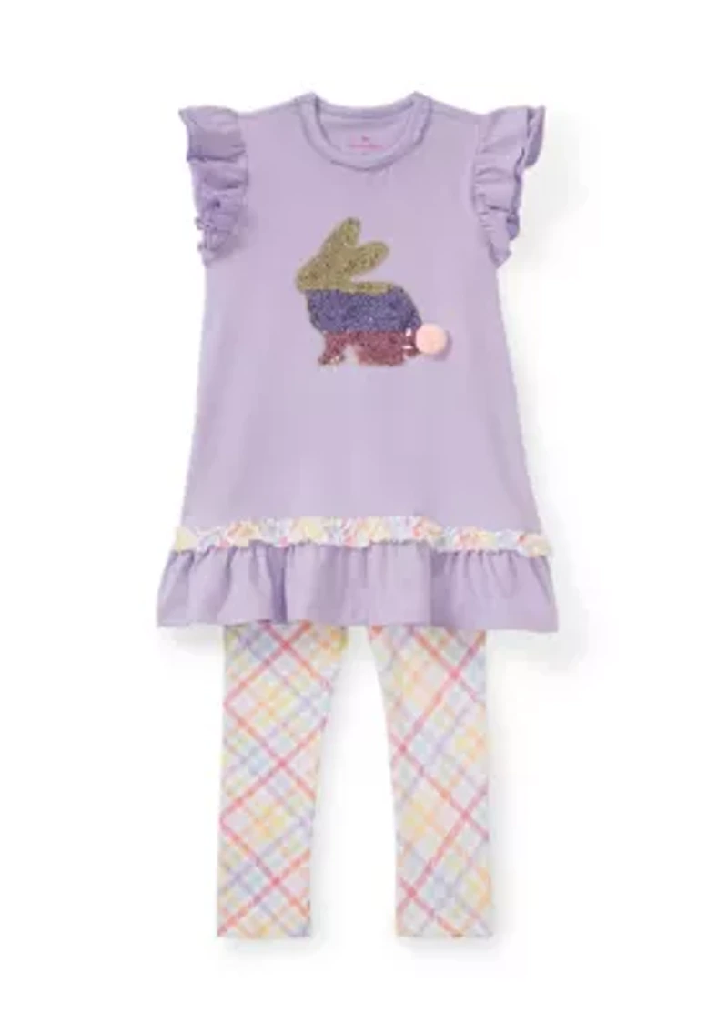 Girls 4-6x Sequin Bunny Top Plaid Legging
